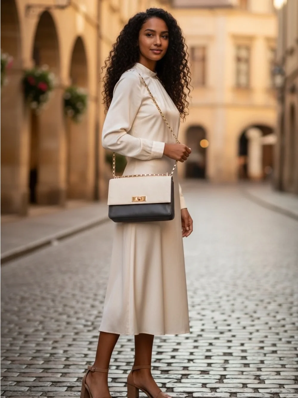Kate Spade Two-Tone Leather Shoulder Bag in Cream and Gray